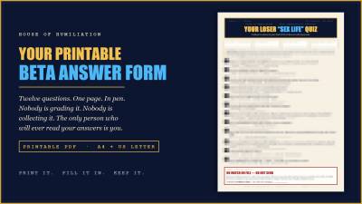 Beta Answer Form: Your Loser Sex Life Quiz (Printable Pdf)