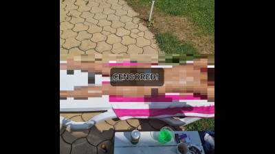 Sunbathing..Lotion..Oil..Public Pool..Cuckold Husband Filming