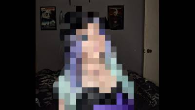 Purple Hair, Gloves, Horns And Bra