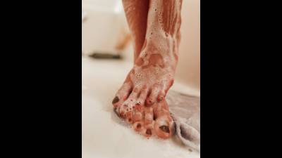Lathered Soap On Scrunched Toes And Feet