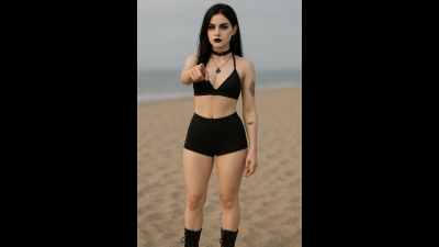 AI Generated Goth Femdom Cartoon Girl On The Beach 2