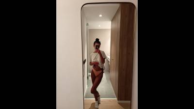 Sexy Tanned Girl In Underwear And T Shirt, Mirror Selfie