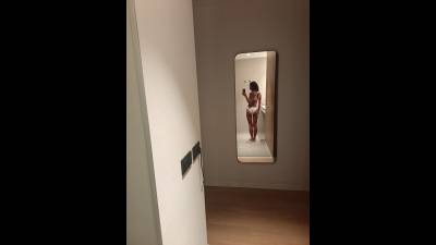 Sexy Tanned Girl In Lingerie, Mirror Selfie, From Behind