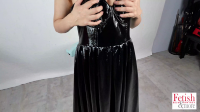 Fetish Fashion Showcase; Young Japanese Girl Shows Off Her Shiny Black PVC Dress ASMR