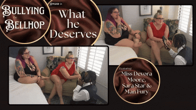 Bullying The Bellhop 3 What He Deserves: Octogoddess, Sara Star And Manfury In Taboo Femdom Double Domination With Dirty Shoe Sniffing, Masturbation Encouragement, Humiliation And Foot Domination