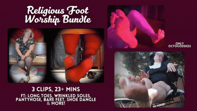 Religious Foot Worship Bundle: 3 Femdom Feet POV Videos Ft Octogoddess, Nun, Church Lady, Pantyhose Domination, Split Screen, Goddess Worship