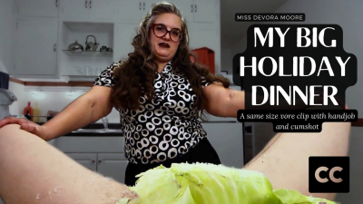 You Are My Big Holiday Dinner: A Femdom Same Size Vore Handjob POV With Cumshot Featuring Octogoddess MILF BBW Captioned Version