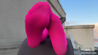 Pink Nylon Tease On The Rooftop At Sunset- Feet And Big Ass