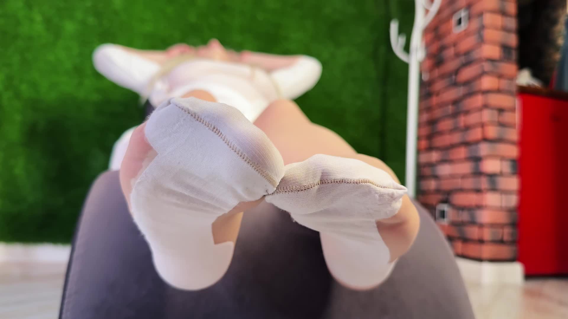 White Stockings Foot Tease And My Ass In Background