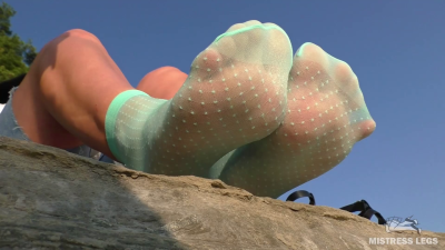 Outdoor Soles Tease In Cute Turquoise Nylon Socks Part 2
