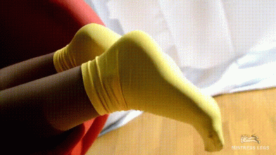 Mistress Legs In Yellow Nylon Socks Toe Wiggling