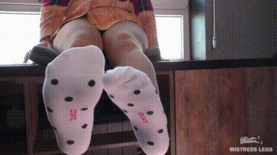 Goddess Feet In White Ankle Socks With Polka Dots