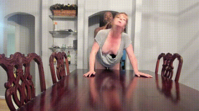 Black Bull Owning Wife On The Dining Room Table While Cuck Hubby Records