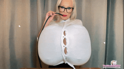 Huge Breast Inflation & Button Popping Fetish! 5 Buttons Pop!
