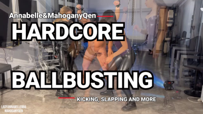 Hardcore Ballbusting- Two Dommes vs One Slave