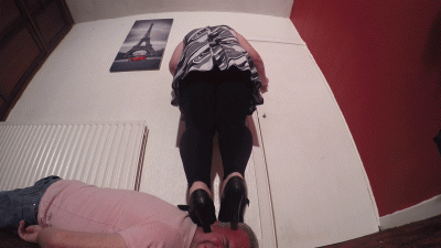 BBW Girl Testing Out Her Mary Jane's On Her Slaves Head Floor Cam