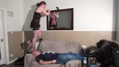 Lisa's Couch Trample In Lingerie & Fish Net Tights