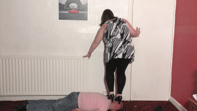 BBW Girl Testing Out Her Mary Jane's On Her Slaves Head