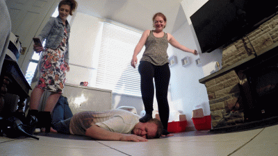 3 Girls Walk Back & Fourth Over The Slaves Head & Hands Floor Cam