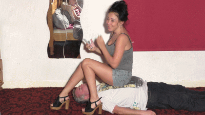 Katie Sits On Her Slave & Has A Laugh With Her Friend