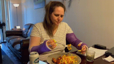 Dannie Gives A Handjob With Arm Casts On