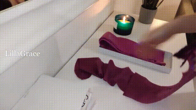 Purple Pantyhose & Matching Opera Leather Gloves Tease