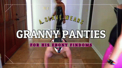Puppy Pet Models & Sniffs His Granny Panties For His Two Ebony Doms