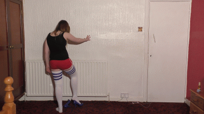 Sophie's Head Trampling In Red Short Shorts Long Socks & Blue High Heels Whilst Smoking A Cigarette