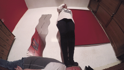 Sophie Dancing On His Head In Boots Whilst Smoking A Cigarette Floor Cam