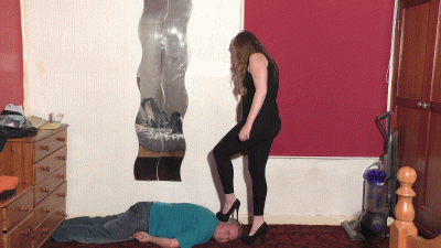 Sophie Standing On His Head With Her Really Hard Platform Shoes