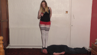 Sophie's Head Trampling In Red Short Shorts Long Socks & Black High Heels