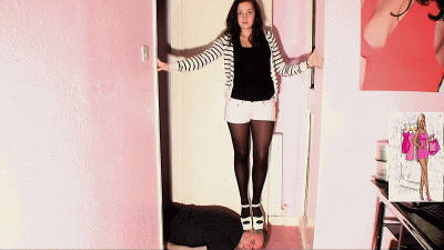 Standing On His Head In Her Massive Sky Scraper Platform Shoes