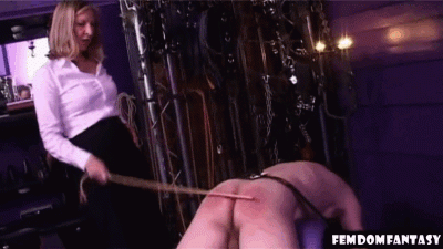 Severe Mistress Gives Good Caning To Her Human Ashtray
