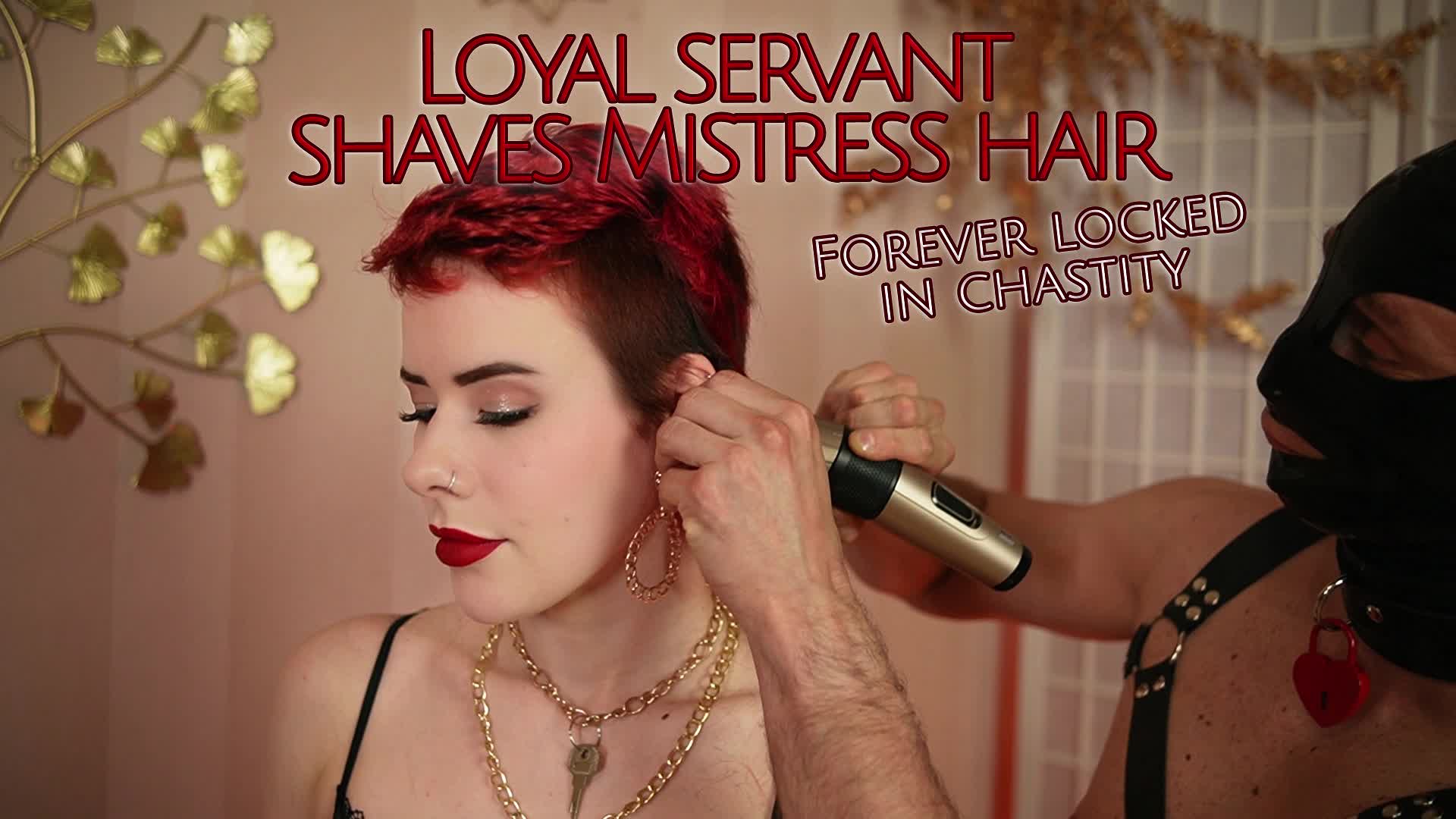 Slave In Chastity Shaves Mistress' Hair With Clippers- Shaving- Hair Fetish- Buzzcut Woman