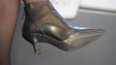 Candid High Heel Boots And Crossed Legs With Nylon, Foot Fetish Admiration