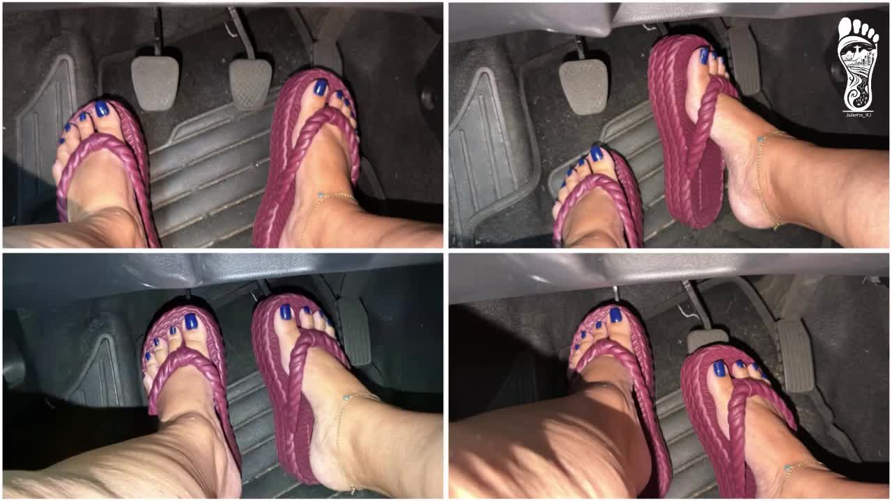 Your Brazilian Queen Is Back For Her Weekly Pedal Pumping Ritual - And This Time, She's Doing It In Style. Juliette_Rj Slides Into The Driver's Seat Wearing Brand New Beverage-Colored Flatform Flip Flops, And She Knows Exactly What You've Been Waitin