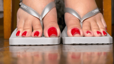 Juliette_Rj On A Sustained Toes Lifting Clip Toe Lifting Toes Lifting Sustained Toe Lifting Long Toenails Red Polish Feet Fetish Flip Flops