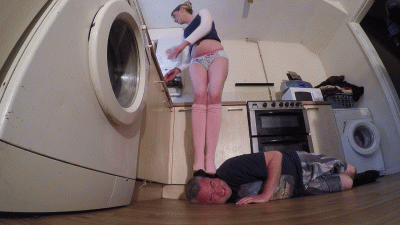 Chelsea Tries To Hide Her Panties From Her Neighbors Whilst Stood On Her Slaves Head Floor Cam