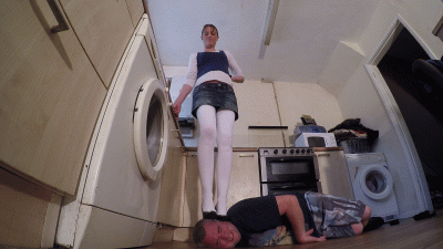 White Wool Tights & High Heels Head Crushing Floor Cam