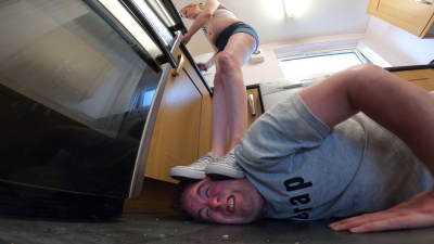 Stepping On Him Whilst Making Dinner Floor Cam
