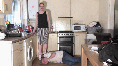 Stepping On His Head In Frilly Socks & Sexy Shoes
