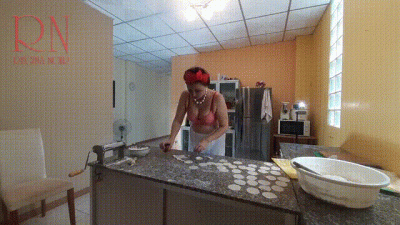 Nudist Housekeeper Regina Noir Cooking At The Kitchen. Naked Maid Makes Dumplings. Naked Cooks. Bra 1