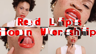 Red Lips Goon Worship: Ebony Femdom Goddess Rosie Reed Shiny Red Lipstick Fetish Worship