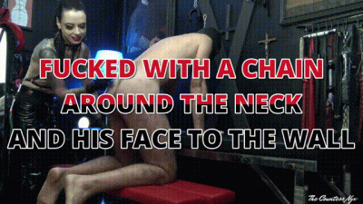 Mistress Nyx Fucked With A Chain Around The Neck And His Face To The Wall