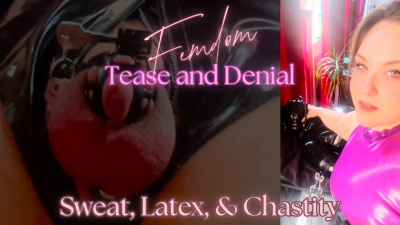 "Femdom Tease And Denial: Sweat, Latex, And Chastity" BBW Femdom Nova Starlust In Latex Puts Her Male Sub In Chastity, Heavy Bondage, Gas Mask, With Tease And Denial