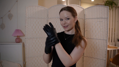 Leather Gloves Ballsucking Sloppy Blowjob