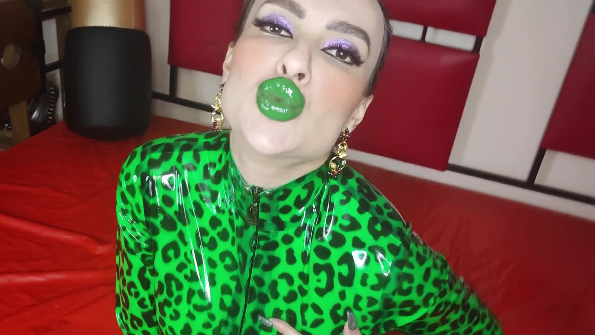 I Seduce You With My Glossy Green Minty Lips And Kisses And Shiny Latex