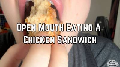 Eating A Chicken Sandwich Open Mouth Chewing