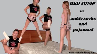 Busty Bouncing Babes Jump On The Bed In Ankle Socks