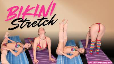 Best Friends Stretch In Bikinis And Socks On Yoga Mat